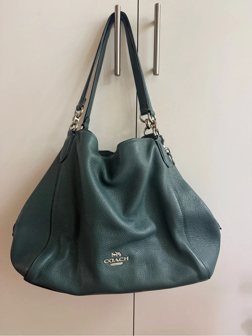 Coach Pebbled Leather Hobo Bag in Dark Green